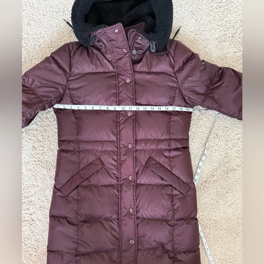 Coach Plum Down Puffer Coat Long Hooded Faux Fur Trim Small Winter - Picture 12 of 16